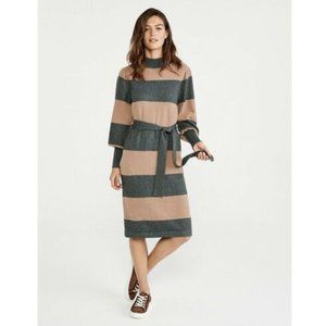 Ann Taylor XXS, XS Sweater Dress Striped Turtleneck Beige Green NWT $150